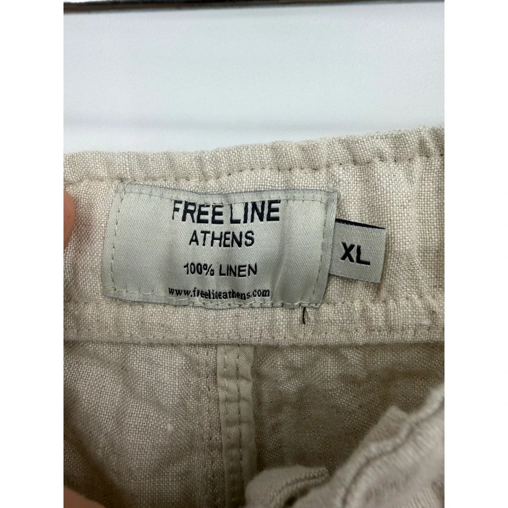 Free Line Athens Linen Pants Mens XL Beige Elastic Waist Breathable Trousers